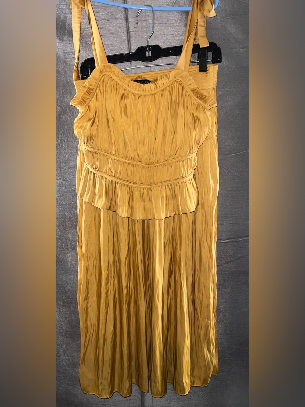 NWOT Mustard Yellow Smocked Pleated Skirt Set Size Small